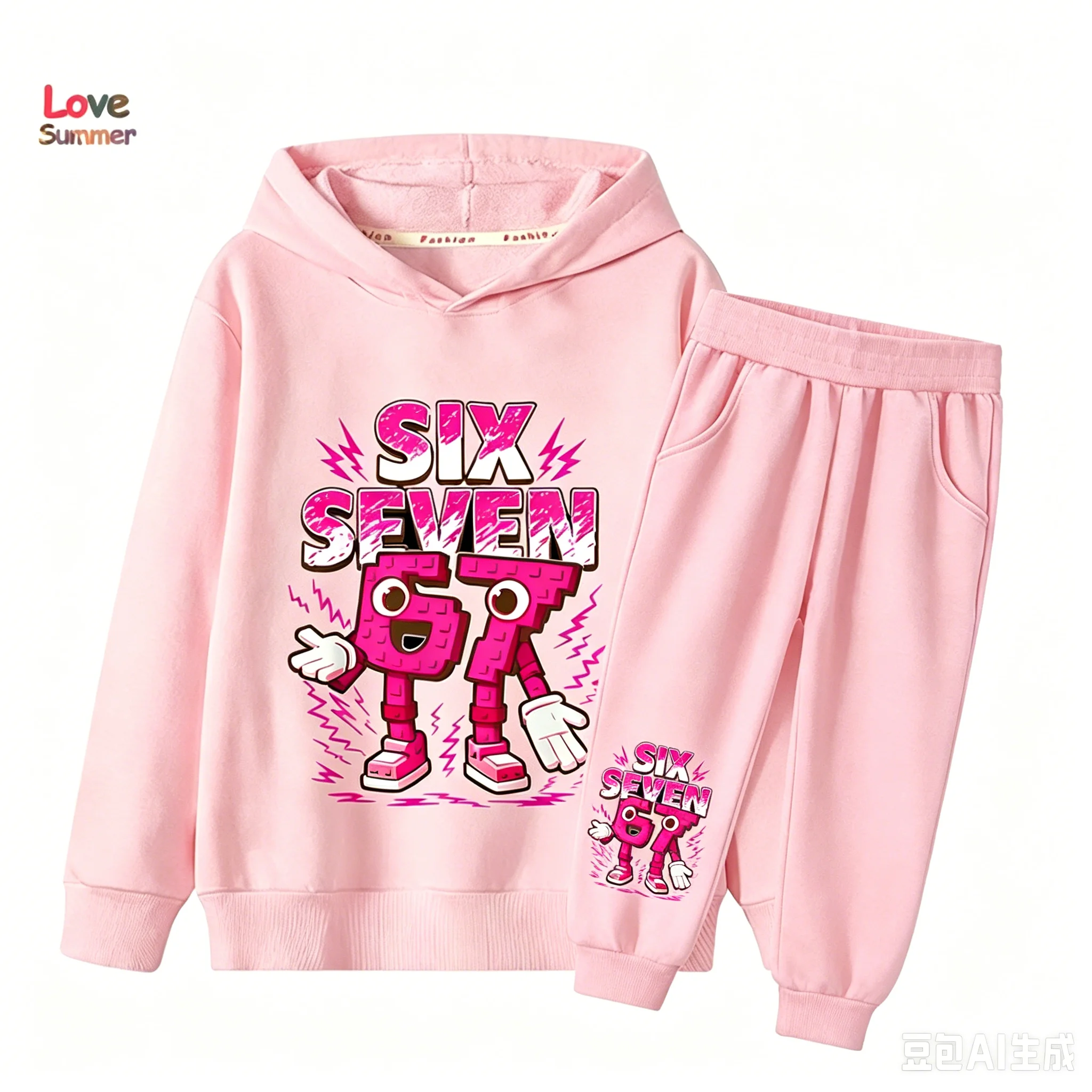 Neuer 67 Six Seven Hoodie-Hosen-Set 2-teilig für Jungen und Mädchen, Kinder-Sweatshirt 2-teiliger Anzug, Kapuzenpullover, Baby-Freizeitanzug – Detail 1