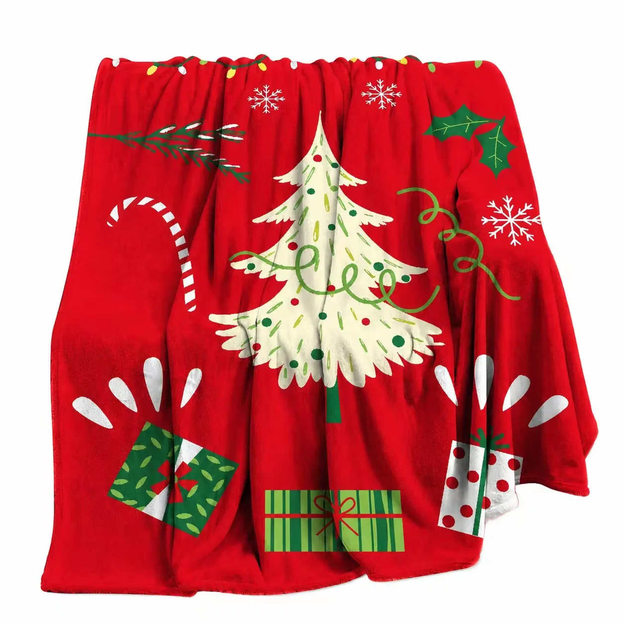 Christmas Blanket Red Tree Snowflakes Flannel Couch Cover Soft Festive Winter Warm Fuzzy Throw For Bed Living Room Sofa Gift