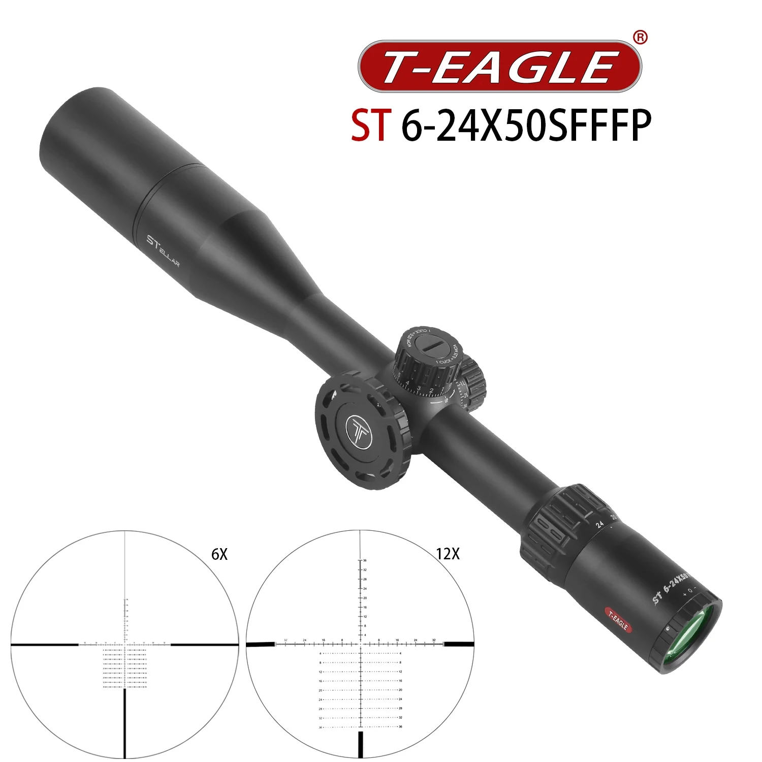 T-EAGLE Optics ST 6-24X50 FFP Tactical Riflescope Spotting Hunting Rifle Scope PCP Air Gun Collimator ED Lens Sight Fit .308