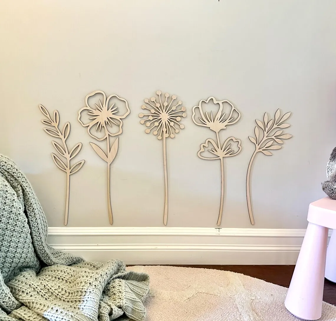 

Wooden Wildflower Decal Set, Nursery Wall Art, Wildflower Bedroom Theme, Kids, Playroom, Baby Room Decor, Boho Nursery