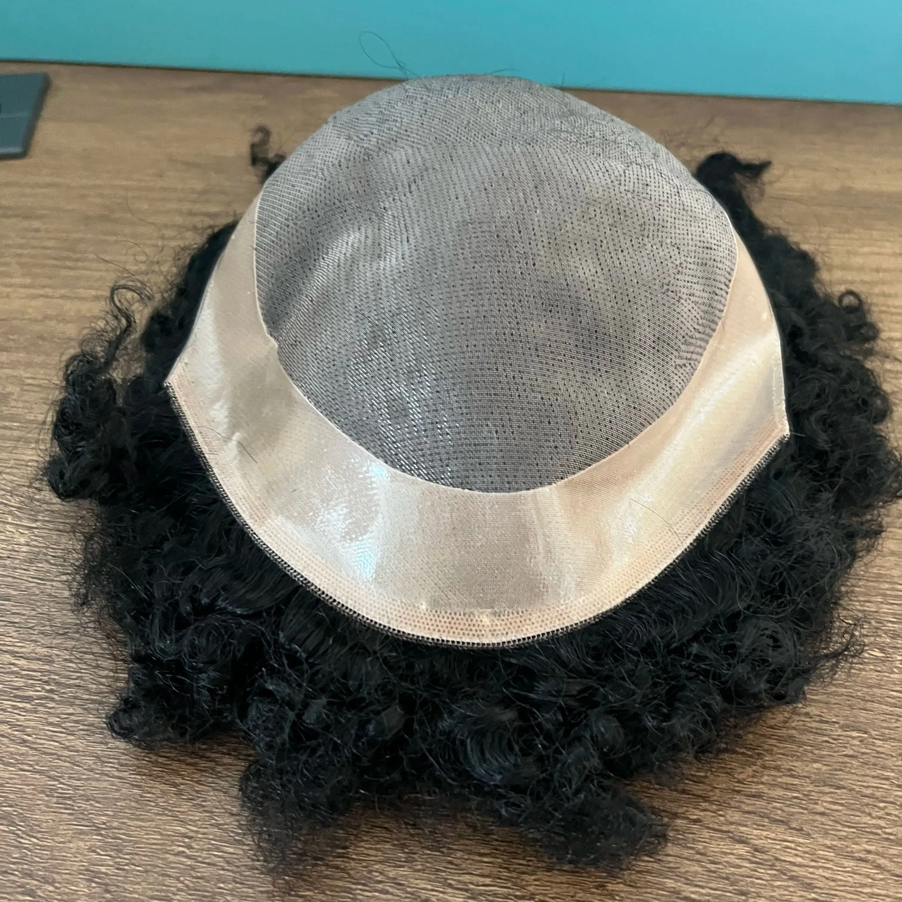 High-Quaity Mono&PU Wigs for Male Wig #1B#2#4 Black Brown 15mm 18mm 20mm Curly Afro America Men Toupee 100% Indian Human Hair