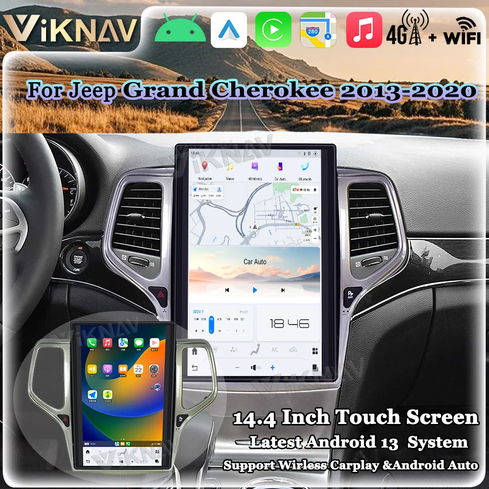 

Viknav 14.4 Inch Car radio For Jeep Grand Cherokee 2013-2020 Wireless Carplay Android Auto GPS Navigation Multimedia Player