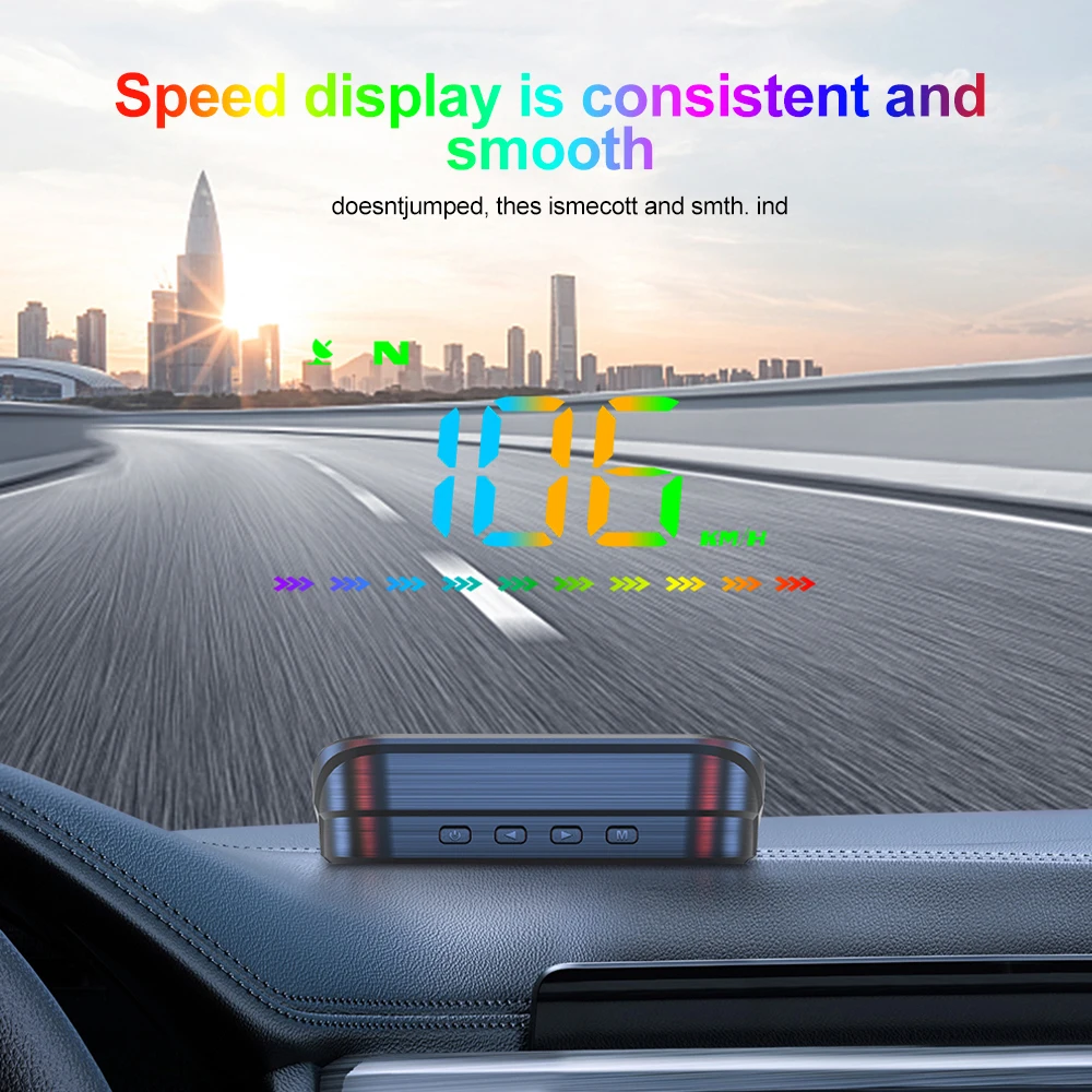 M23 شاشة عرض علوية GPS عداد السرعة الرقمي للزجاج الأمامي MPH التوصيل والتشغيل لعرض ألوان HUD للسيارة مع اتجاه تحذير السرعة