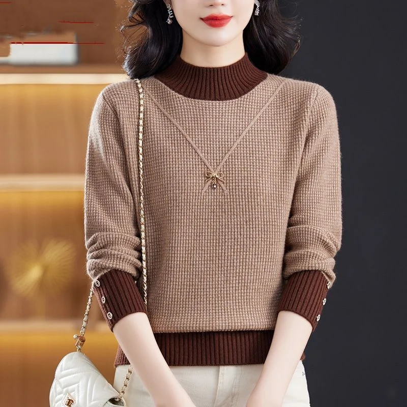 

Осень-зима, новые повседневные свободные универсальные свитера с длинными рукавами, стильные рубашки с утолщенным низом и цветными блоками