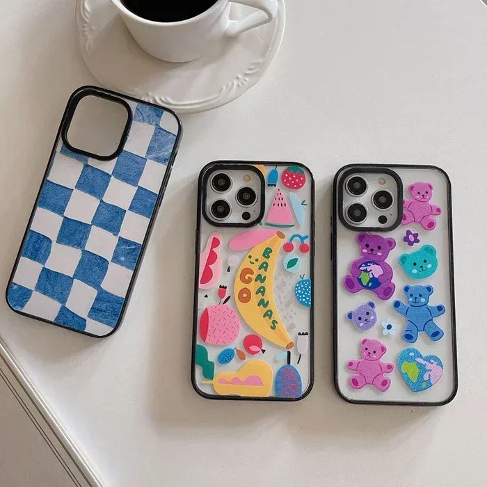 

2.0 Version Acrylic Upgrade Border Blue Plaid Phone Case Cover for IPhone 11 12 13 14 15 16 Pro Max Case