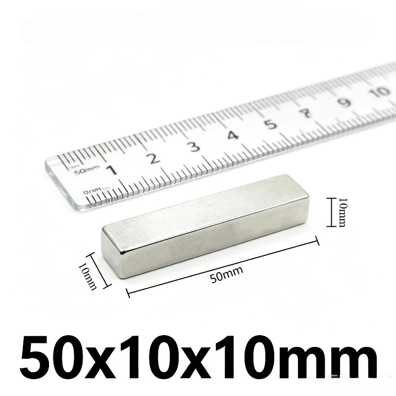 50x10x10mm Big N35 Neodymium Strip Block Magnet NdFeB Permanent Rare Earth Magnet For Industrial Fixing DIY Assembly 50*10*10