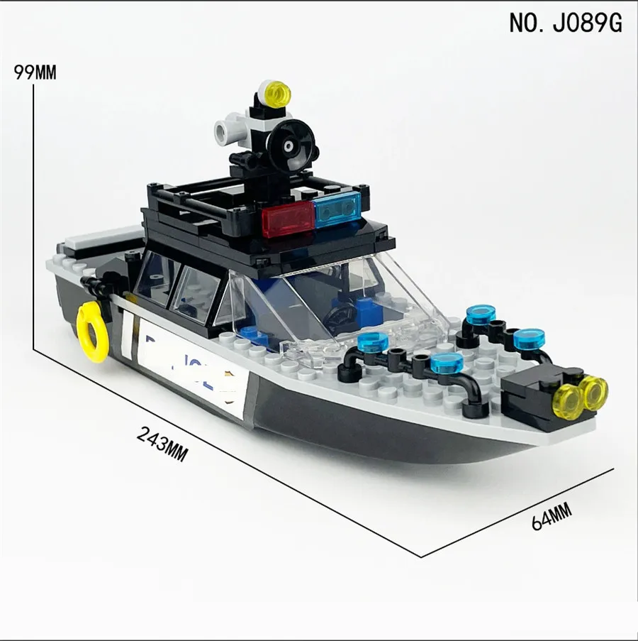 City Series Police Patrol Boat Model Building Blocks Set Creative Assembly Bricks Decor Toys For Kids Gifts