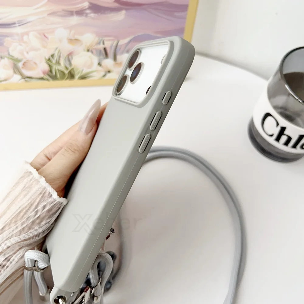 Crossbody الحبل الاكريليك سوار ماتي لينة الحال بالنسبة آيفون 12 13 14 15 16 17 برو ماكس زائد السائل سيليكون غطاء مقاوم للصدمات