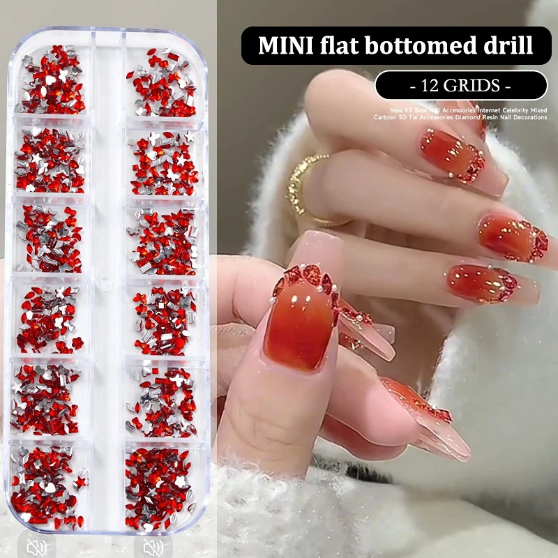 12 griglie/scatola mista per nail art multi forma con retro piatto strass di cristallo diamanti abbaglianti strass punta per manicure decorazione 3D