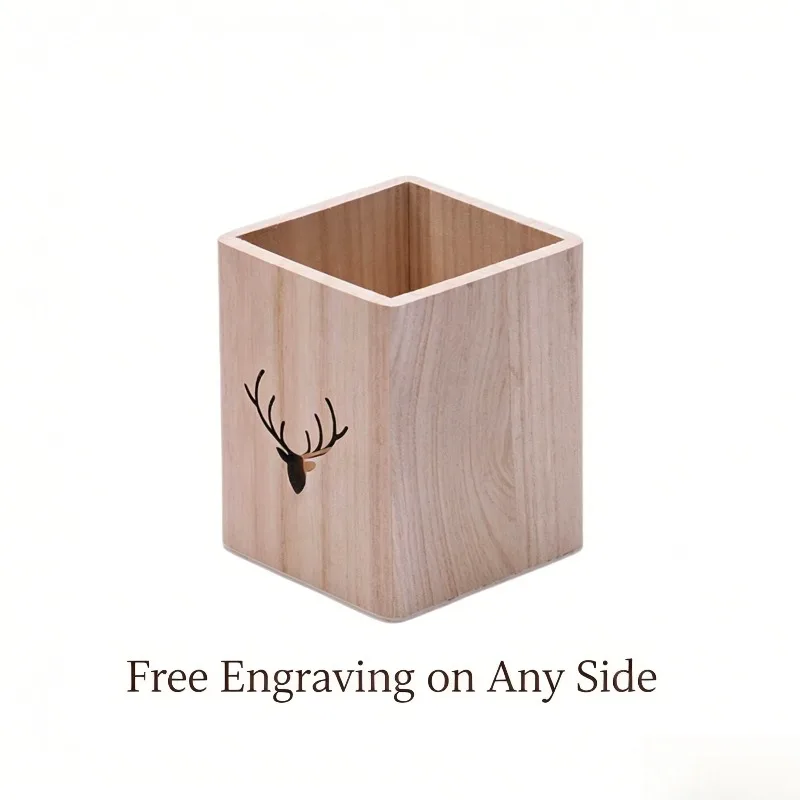 

✨Free 1-Side Engraving Chars & Logo Solid Wood Pen Holder Desk Organizer Personalized Teacher Student Back to School Gift