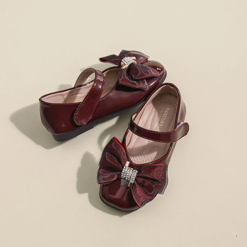 Girls' leather shoes soft sole new Korean bow patent leather children's princess shoes in spring 2022 small and medium-sized