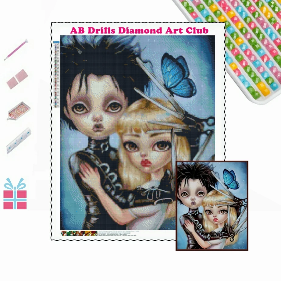 

Edward Scissorhands And Kim 5D DIY AB Drills Diamond Painting Cross Stitch Big Eyes Girl Embroidery Mosaic Rhinestone Home Decor