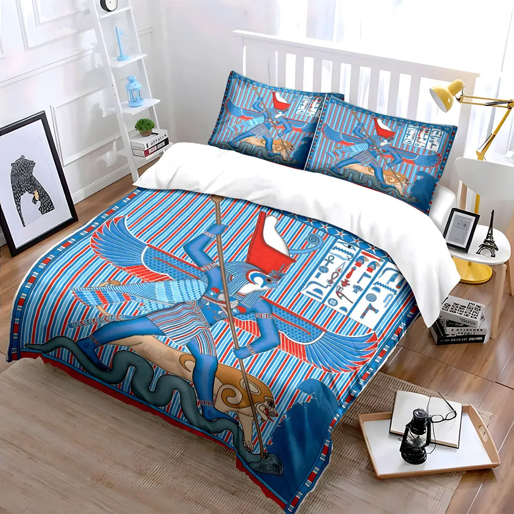 Egyptian Deity Battle Scene Print Soft Comfortable Duvet Cover Bedding Set Included 1*Duvet Cover 2*Pillowcases Luxury gifts