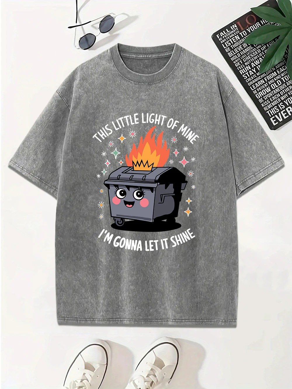 

This Little Light Of Mine Prints Washed T-Shirts Women Cotton Oversized Tops Summer O-Neck Distressed T Shirt Street Clothes
