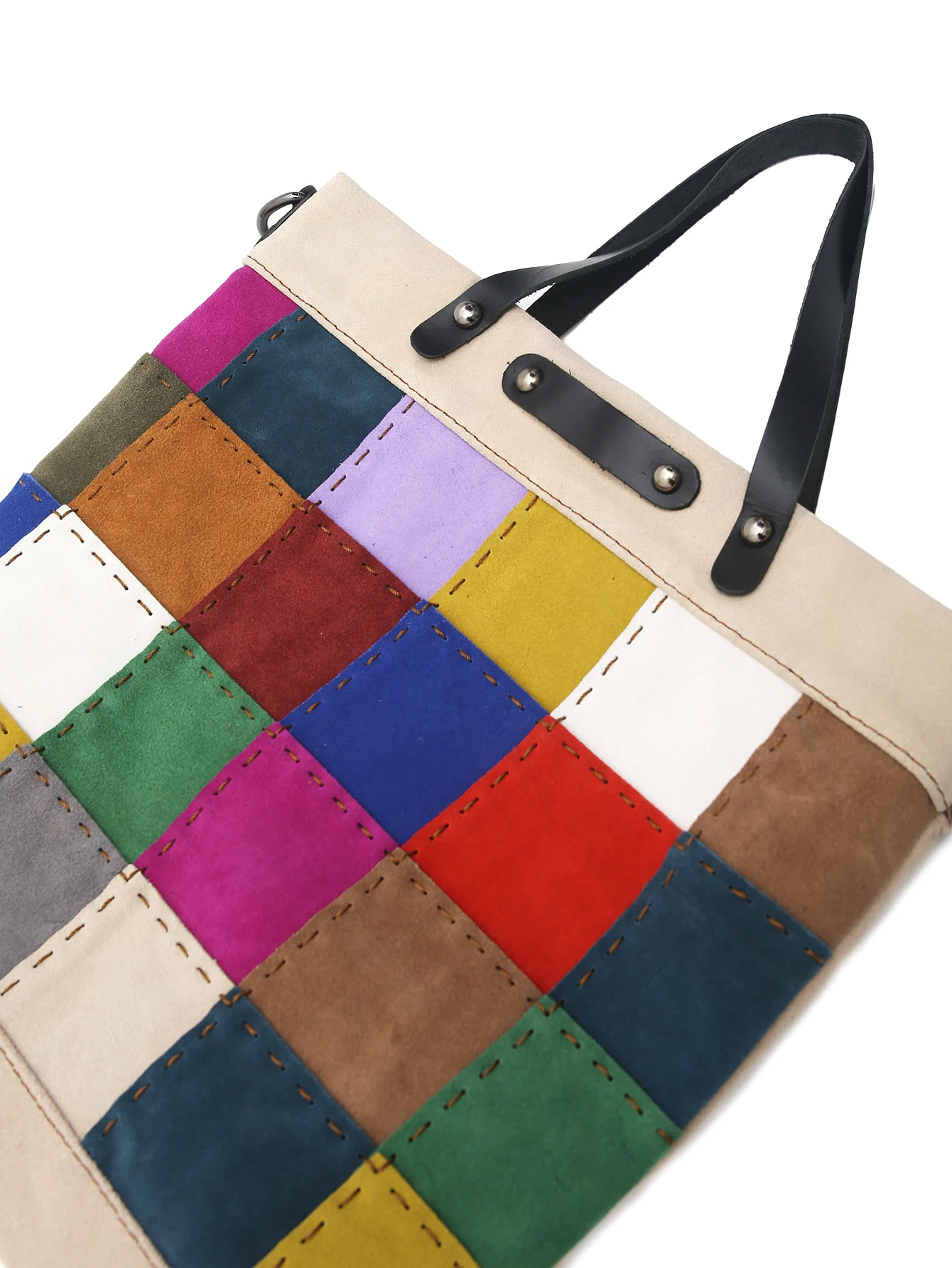 SC Luxury Genuine Suede Leather Tote Women Colorful Plaid Check Large Shoulder Bag Random Patchwork Cross Body Handbags Purses