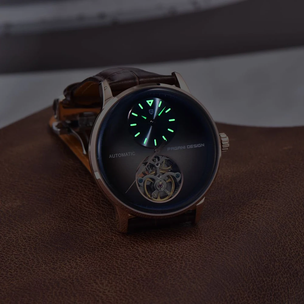PAGANI DESIGN Leather Business Men'sWatch Mechanical Automatic Waterproof Sapphire Glass Luminous tourbillonGift Men's Watch+Box