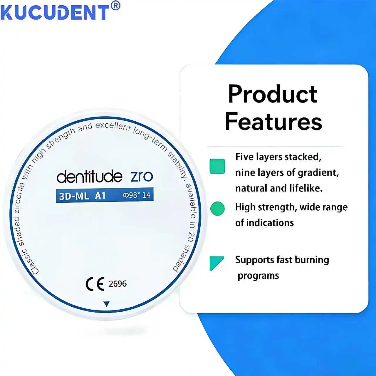 3D-ML Dental Multilayer Zirconia Disc Block 98mm Super Transluzenz 900MPa Shade A1/A2/A3 Open CAD/CAM Restaurationsmaterial