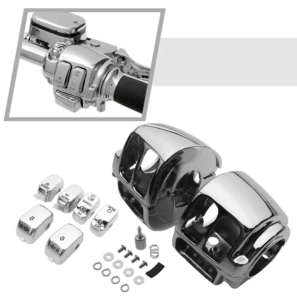 

1 пара хромированных накладок на руль, подходящих для Harley V-Rod VRSC Sportster XL 883 1200 Dyna Softail Touring Road King 1996-2017 гг.