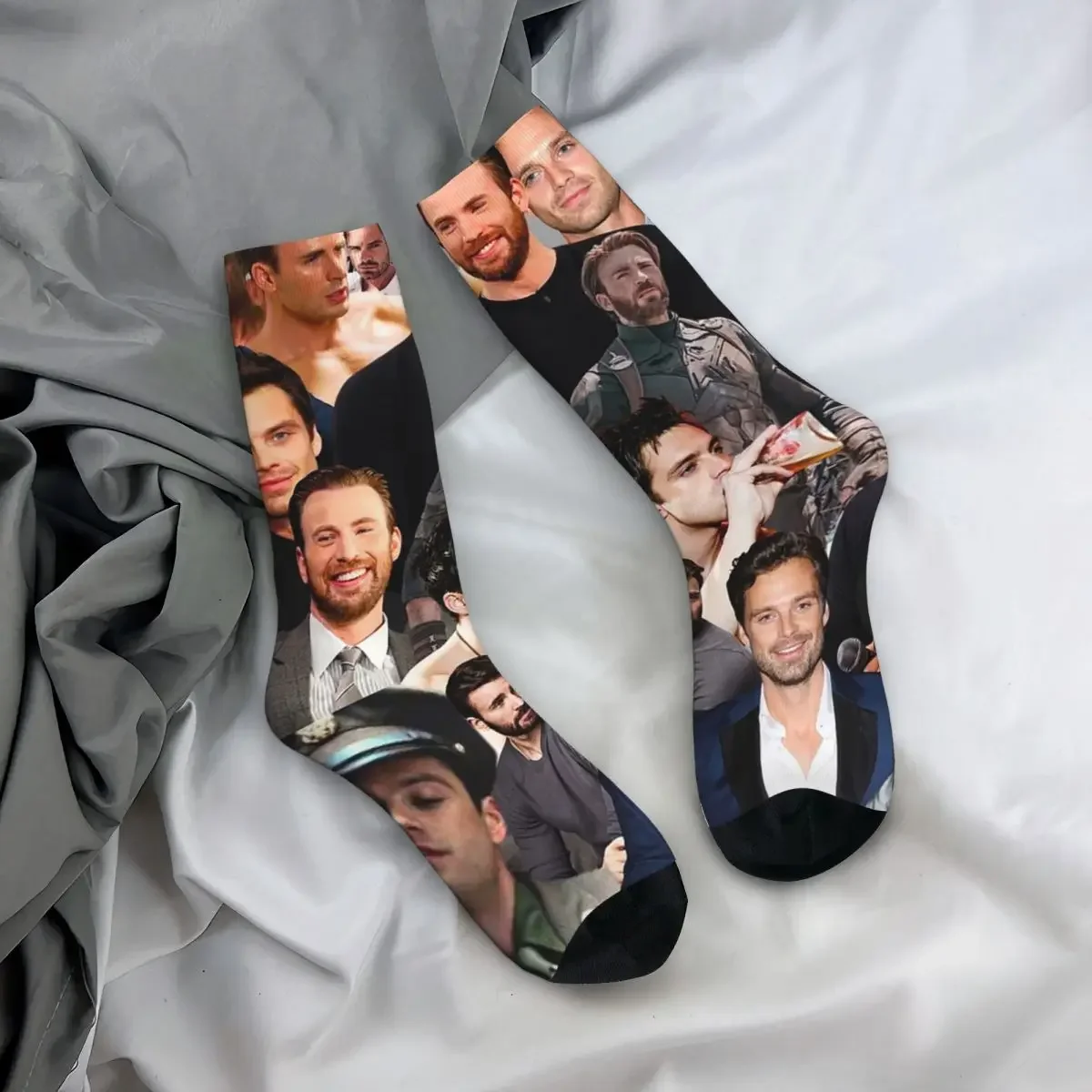 

All Seasons Crew Stockings Chris Evans And Sebastian Stan Collage Merc Socks Harajuku Long Socks Men Women Valentine's Day Gifts