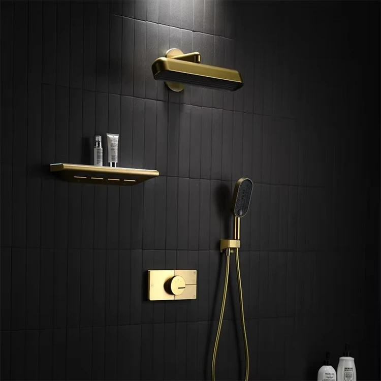 New Design Multifunctional Brushed Gold Brass Concealed Bath Shower Mixer Home Bathroom Shower Set With Waterfall Spout