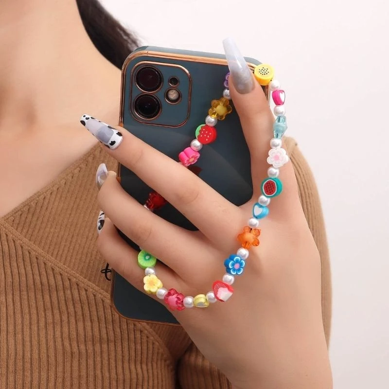  Colorful Beads Phone Lanyard Phone Strap Phone Jewelry Acrylic Material Fashion Phone Accessories for Women Girls Phones