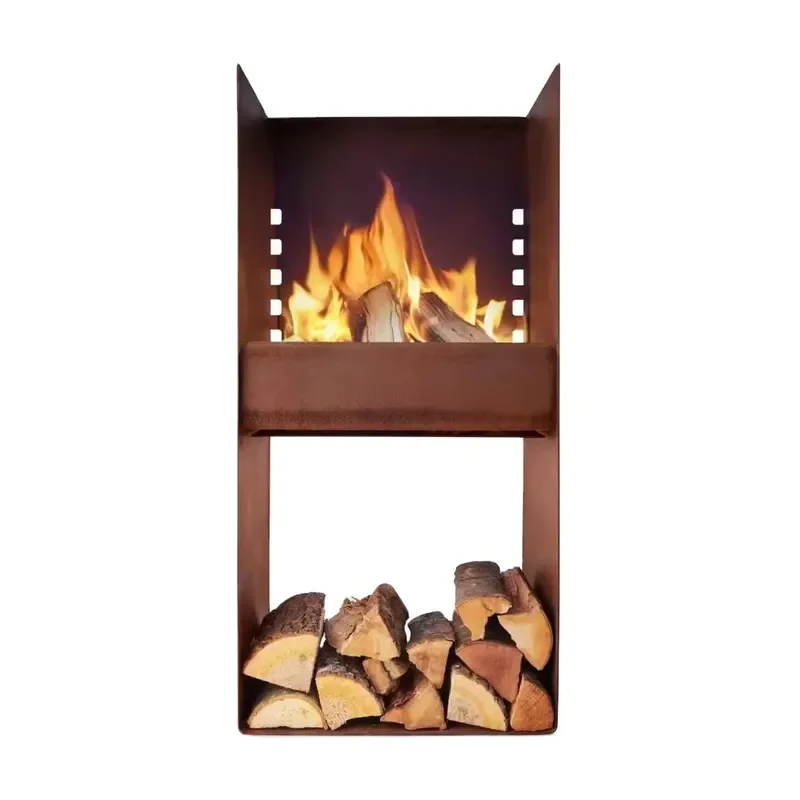 Large Wood Burning Corten Steel Metal BBQ Fire Pit Grills