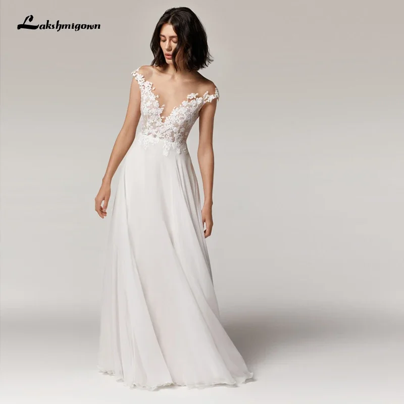

Simple Beach Wedding Dress Cap Sleeves 2023 Robe Longue Femme Sexy Bohemian Bridal Dress Backless vestidos de fiestaCustomized