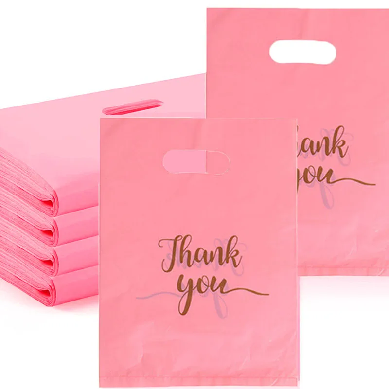 20PCS Pink Gift Bag Durable PE Grateful Gift Bag with Handle Suitable Wedding Birthday Thanksgiving Shopping Party Decoration