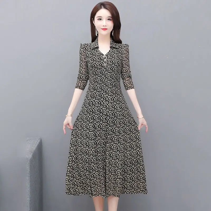 

Vintage Maxi Dresses for Women Long Sleeved V-Neck Print Woman Dress Lingge French Style Female Sweater Autumn 2023 New