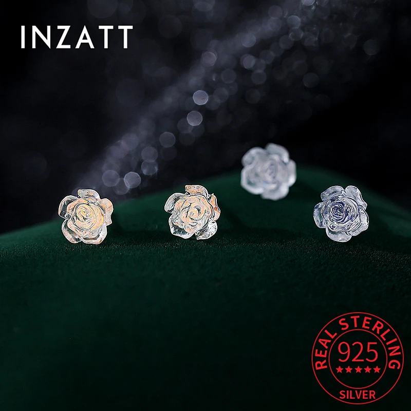 

INZATT Real 925 Sterling Silver Flower Stud Earrings for Fashion Women Cute Plant Fine Jewelry Minimalist Accessories
