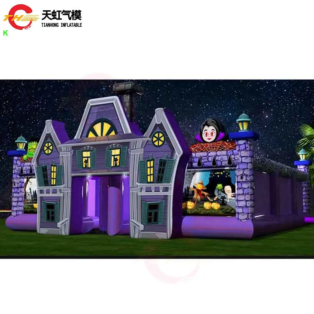 Laberinto embrujado inflable con temática de bruja Horrible de 8x8m Casa embrujada inflable de Halloween con soplador gratis