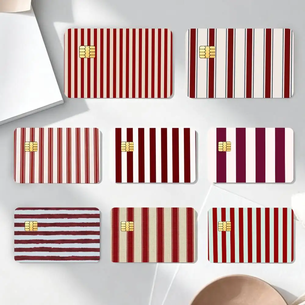 

B-Burgundy White Stripe pattern Credit Card HD Stickers Game Card Decal Card Matte Film Skin Small Chip Waterproof Sticker
