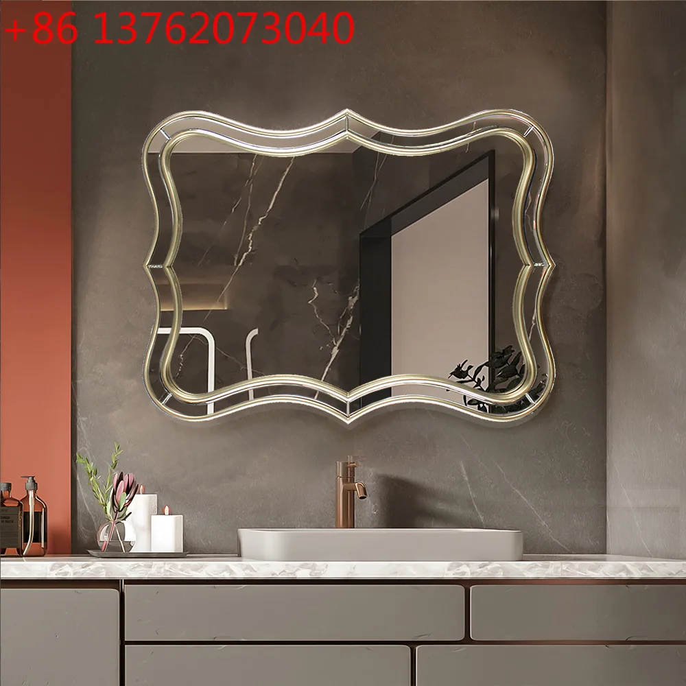

American light luxury bathroom mirror glass splicing mirror restaurant decorative mirror