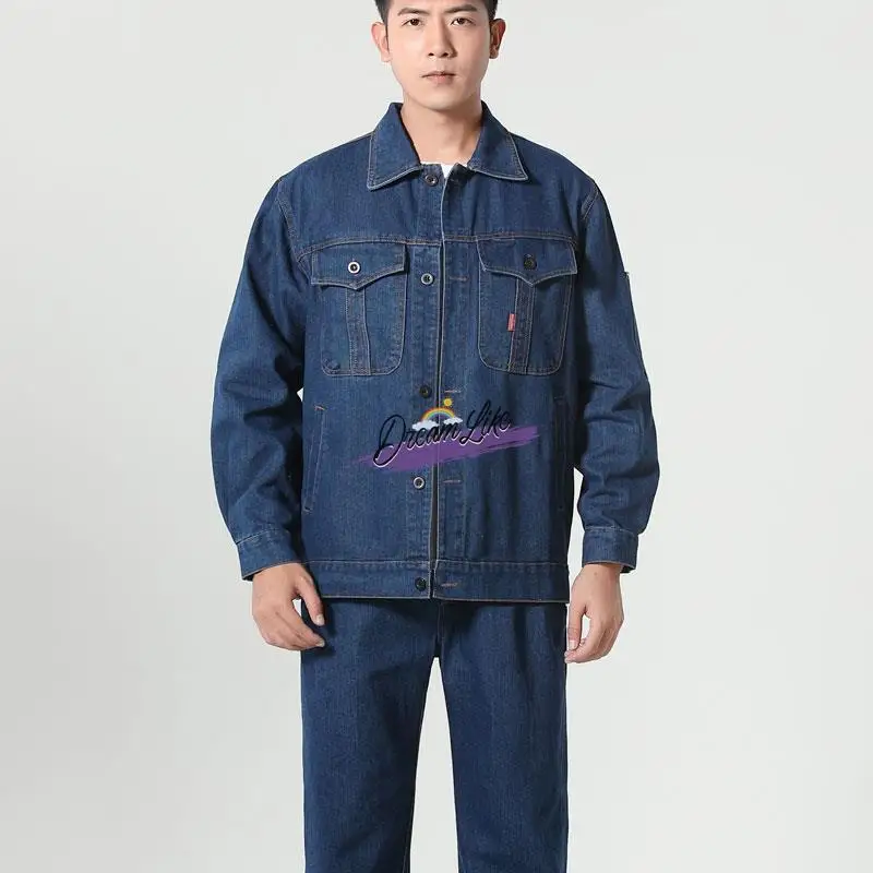 

Thiened Denim Workwear Cotton Labor Protection Suit for Men Welding Resistant Steel Worker Clothing Autumn Season