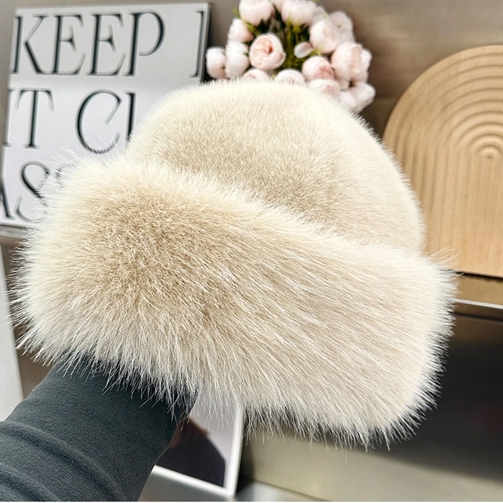 New Style Fake Fox mink Fur Hats Super Soft Women Winter Hat Cotton Lining Warm Russian Fashion Ski Beanies Plush Solid Color