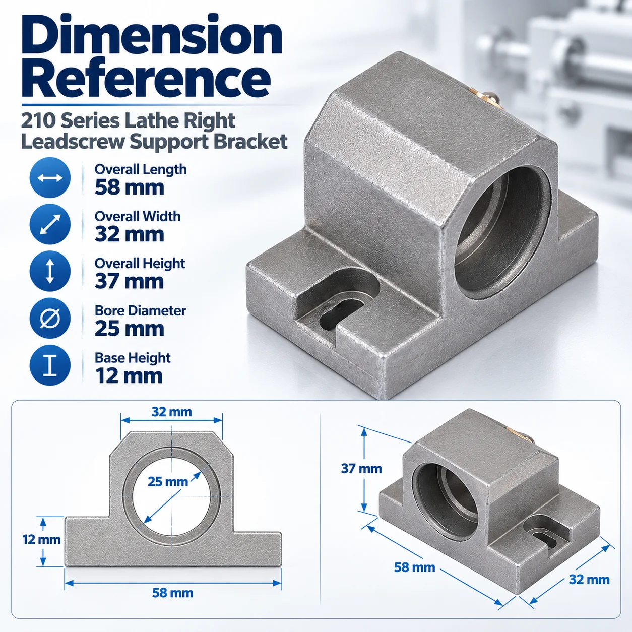 Lathe Leadscrew Right Support Bracket WM210V-423 BHC210 HS210 JY210V CTC210 Replacement Spare Part