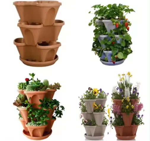 

3 Tier Hanging Herb,Flower,Strawberry Planter Vertical Garden Tower Pots Plastic Stacking Planters