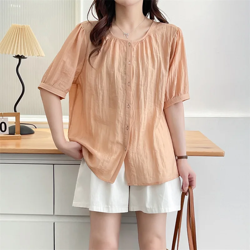 100 กก.พลัสขนาดผู้หญิงเสื้อฤดูร้อนใหม่บางเสื้อแขนสั้นป้องกันแสงแดดเสื้อ 671