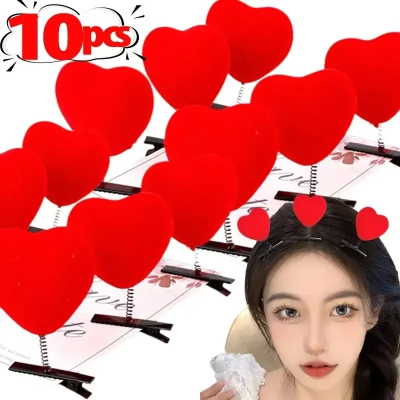 5/20pcs Cartoon Weddings Hair Clip 3D Heart Shaped Hair Clips Plush Hairpin Duckbill Clip Accessories Party Valentine's Day Gift