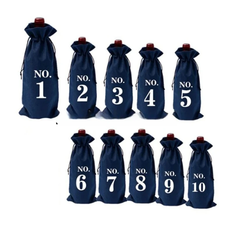 Sacs à vin en Jute avec cordon de serrage, 10 pièces, sacs cadeaux pour bouteilles de vin numérotés, couverture de vin aveugle, dégustation