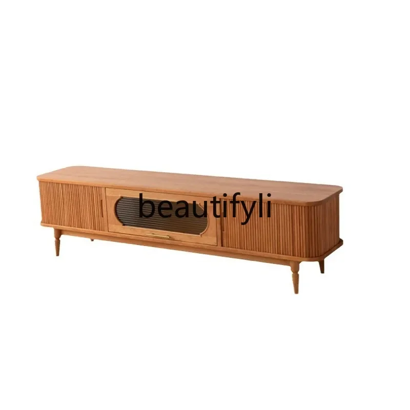 D2520 Nordic all solid wood cherry wood TV cabinet modern simple floor rolling shutter door audio-visual cabinet