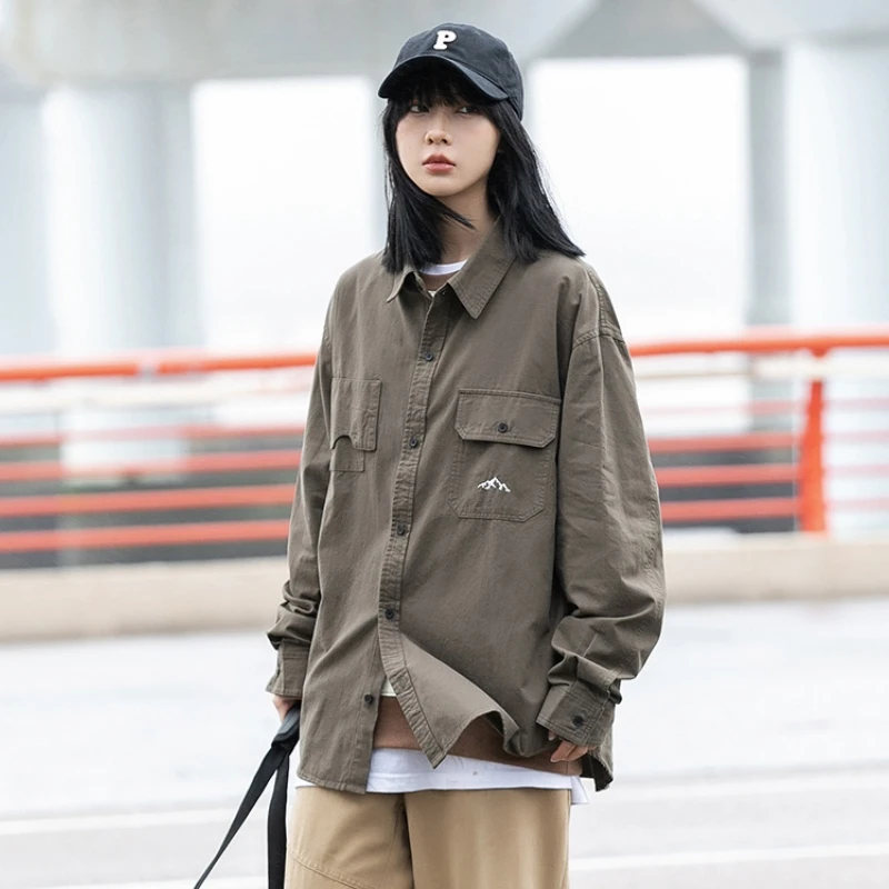 Men's Casual Embroidered Shirt Ins Japanese Trend Cityboy Top Women's Outdoor Workwear Jacket With Irregular Pockets D0203