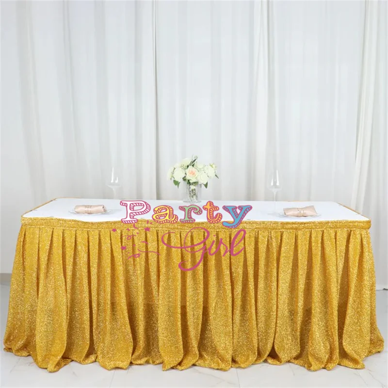 

Gold Color Glitter Sequin Table Cloth Skirt For Wedding Banquet Event Tablecloth Skirting Christmas Decoration