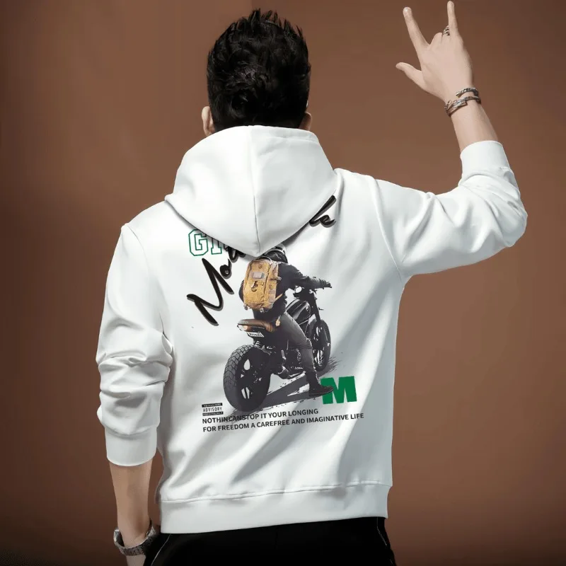 Men's Hooded Sweatshirt Off White Streetwear Korean Style Luxury Overfit Funny 90s Vintage Sweat Shirt Y2k Graphic Male Hoodie