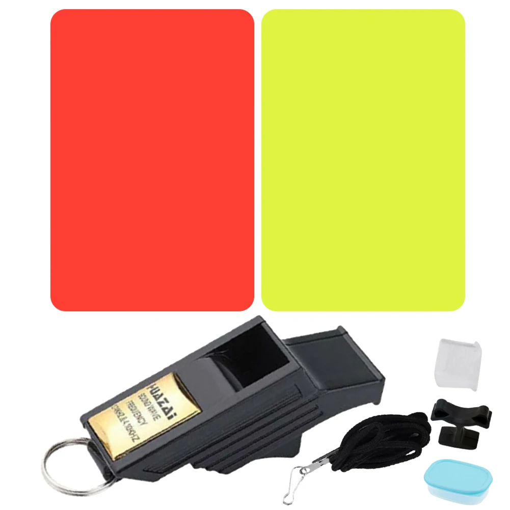 مجموعة بطاقات الحكم صافرة كرة القدم بصوت عالٍ، بطاقات تحذير الحكم المحمولة متعددة الوظائف خفيفة الوزن للعبة المنافسة