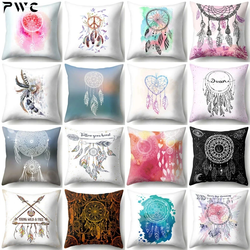 Indain Pillow Cushion Cover Feather Dreamcatcher Decoration Sofa Car Cushions Home Decor Pillowcase 45*45