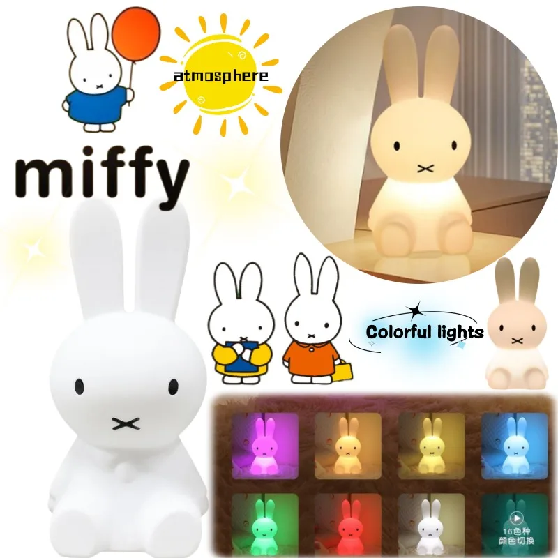 Lámpara de Ambiente Creativa Miffy, Lámpara de Noche Pequeña con Diseño de Dibujos Animados, Control Remoto, Protección Ocular, Colorida y Brillante