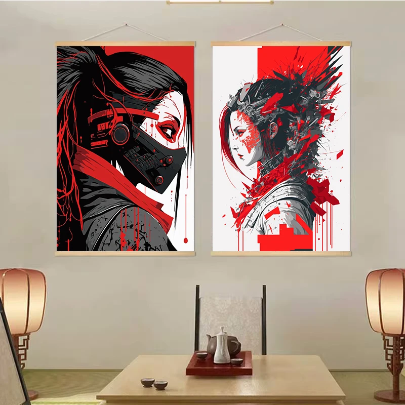 Japanese Warrior Bushido Armored Samurai Katana Ninja Blood Poster Black Art Canvas Painting Wall Print Picture Room Home Decor