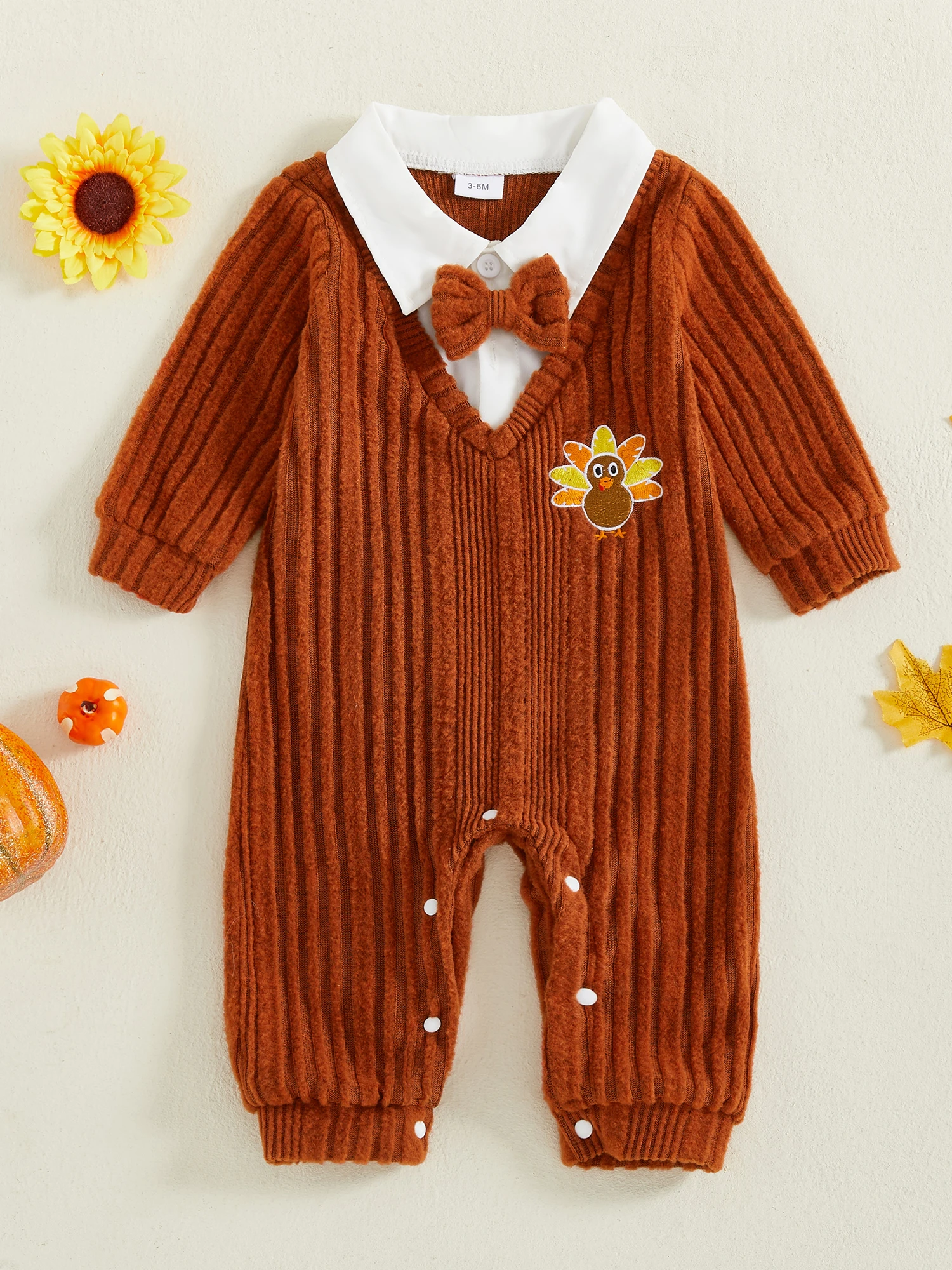 

Infant Boys Romper Turkey Print Long Sleeve Jumpsuit for Fall Season Casual Thanksgiving Outfit for Newborn Baby Boy