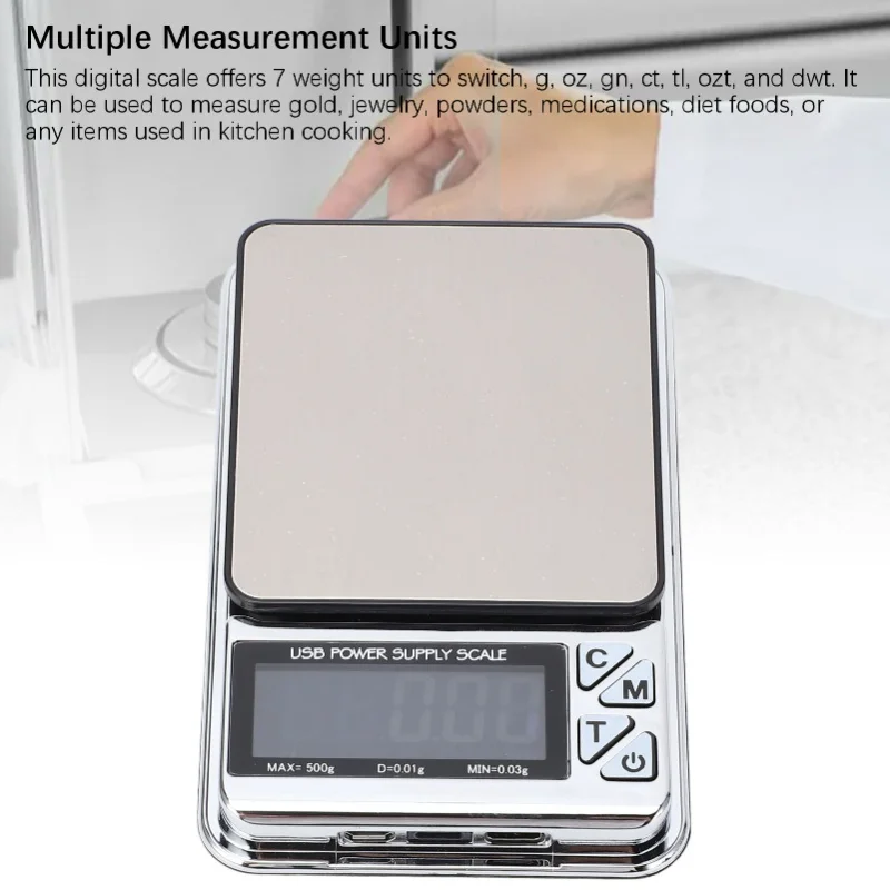 

E2 Digital Milligram Kitchen Scale 500g 0.01g 7 Units USB Charging Pocket Jewelry Coffee Scale Espresso Scale Food Baking Tools